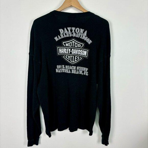Harley-Davidson Waffle Knit Sweater Graphic Print Long Sleeve Black Mens Size XL - Picture 5 of 5